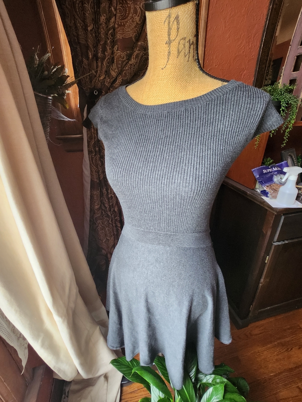 Mossimo Gray Ribbed Fit-&-Flare Mini Dress